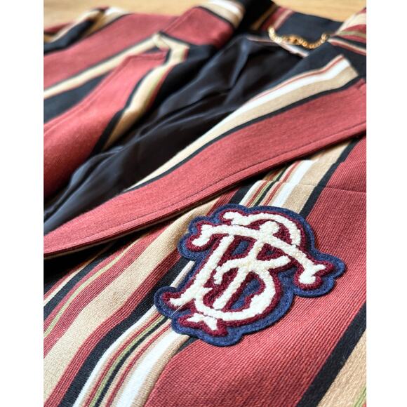 Tory Burch Preppy Striped Blazer | Crest Logo Gold Buttons | Size 8 - Picture 1 of 12
